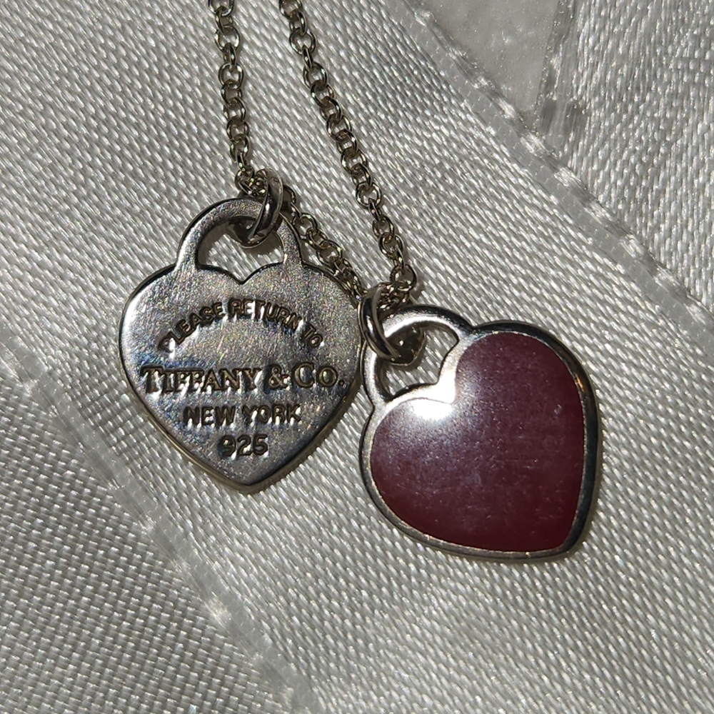 Tiffany & Co. Silver and Red Heart Pendant Necklace